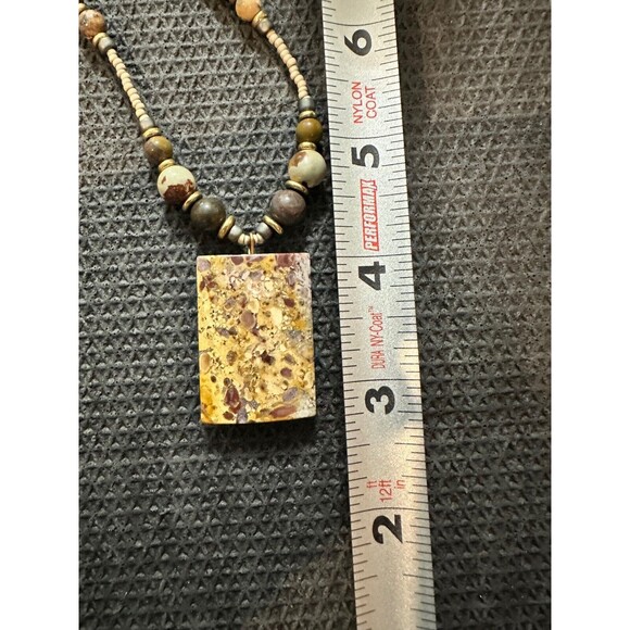 Leopardite Jasper Beaded Necklace Pendant Beads 17" - Picture 4 of 6